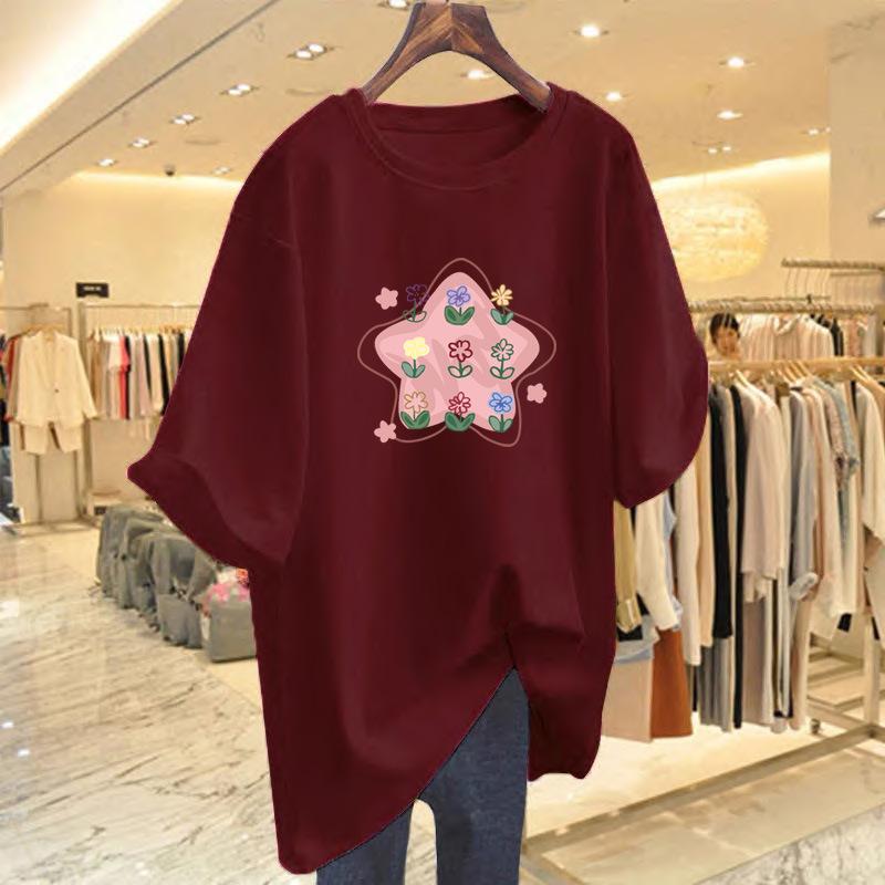 Cotton Sweet Cute Star Flower Short Sleeve T-Shirt Women's Summer Loose New Design Niche Half-Sleeve Top