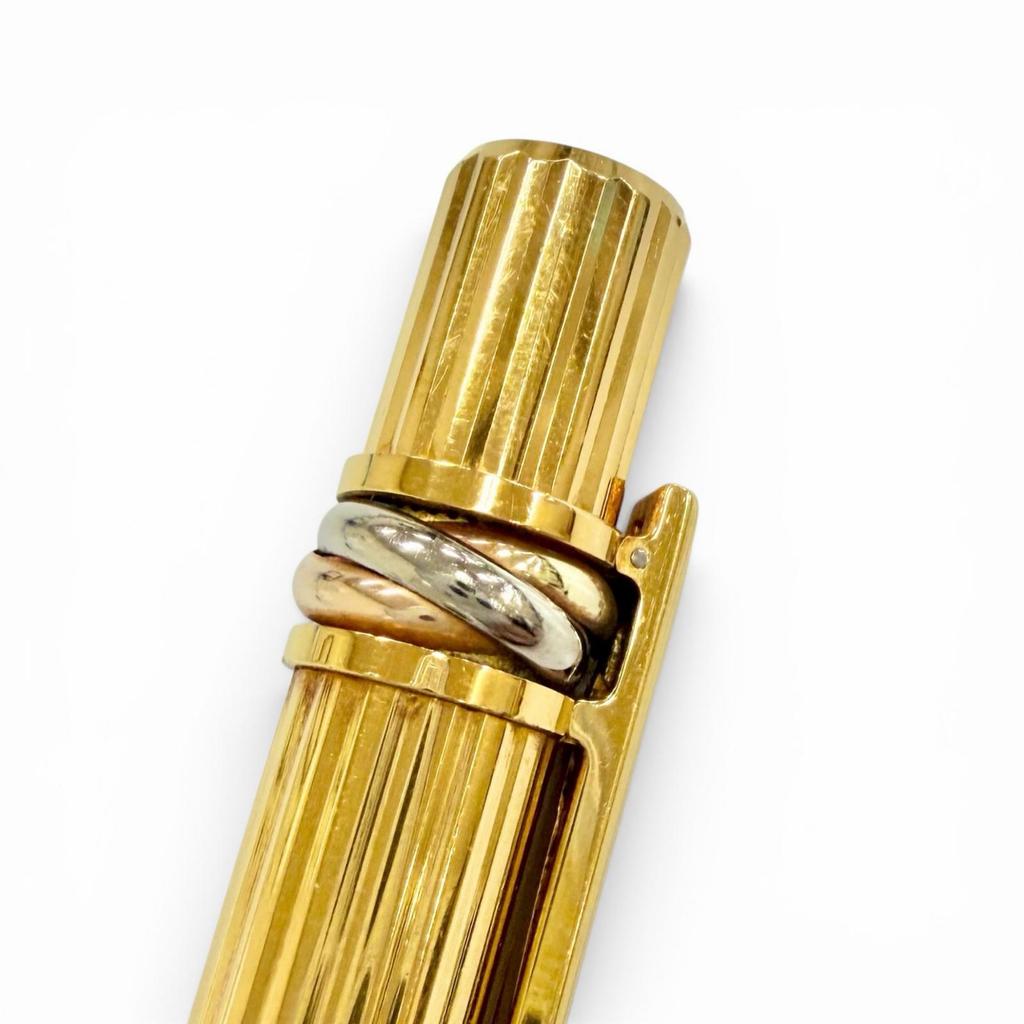 Great Cartier Ballpoint pen Trinity Stripe Pattern Twist Type gold mens Used