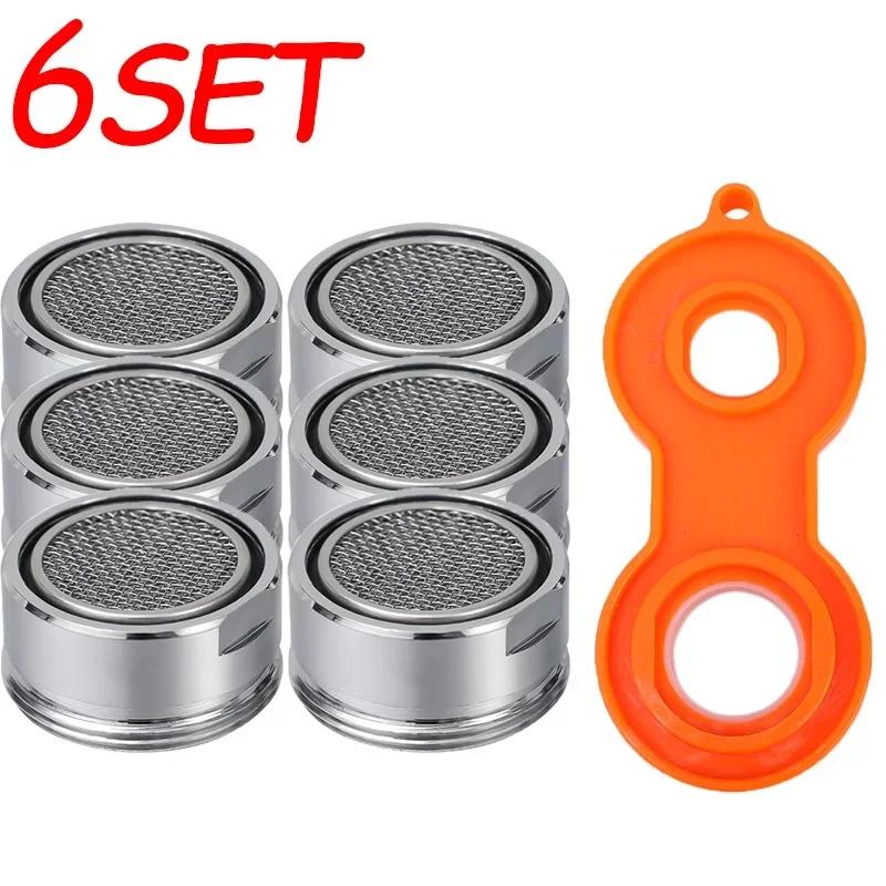 1/6set Messing Wassersparhahn Belüfter Gewinde Bad Wasserhahn Bubbler Austauschbarer Filter Gemischte Düse 24mm Bad Teil
