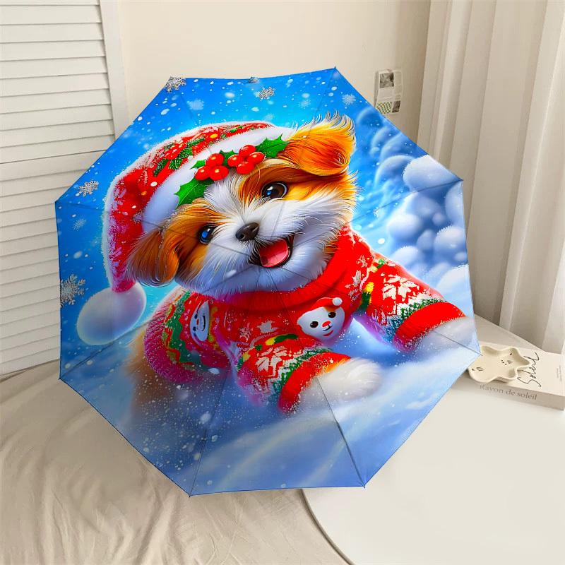 

1PC Christmas, puppy Automatic Open/Close Umbrella with Windproof, 8-Rib Sturdy Canopy, Durable Ribs, Fashionable Design1242A