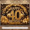 Fondo 2D para Fiesta de 40 Cumpleaños, Tema Negro y Dorado con Botellas de Champán para Decoración de Fiesta