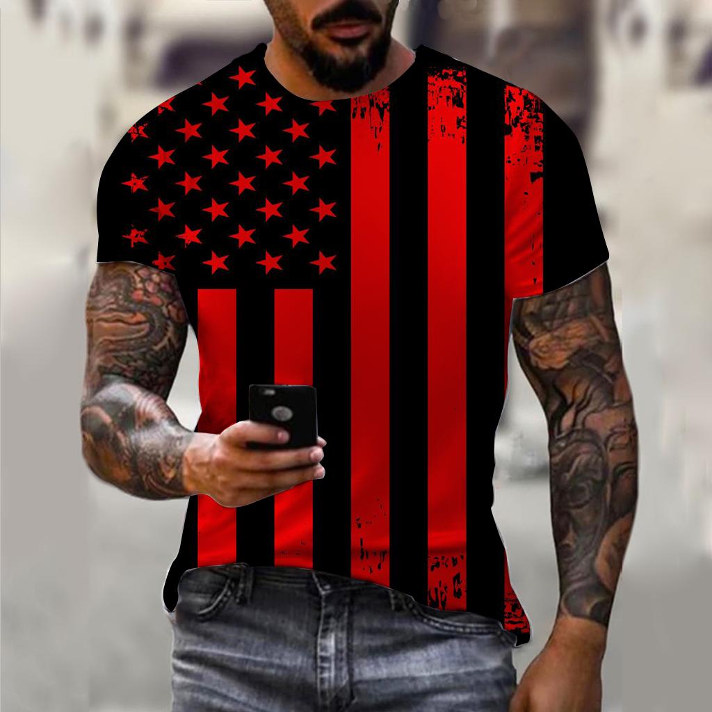 Letni Męski T-shirt z Nadrukiem 3D T-shirt Oversize Top Casual z Krótkim Rękawem Amerykański Streetwear T-shirty