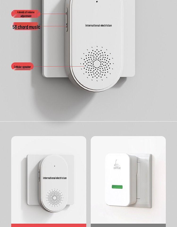 Schwarze kabellose Türklingel mit Fernbedienung, Große Reichweite, Bohrfrei, Eins-zu-Zwei-Heimsystem