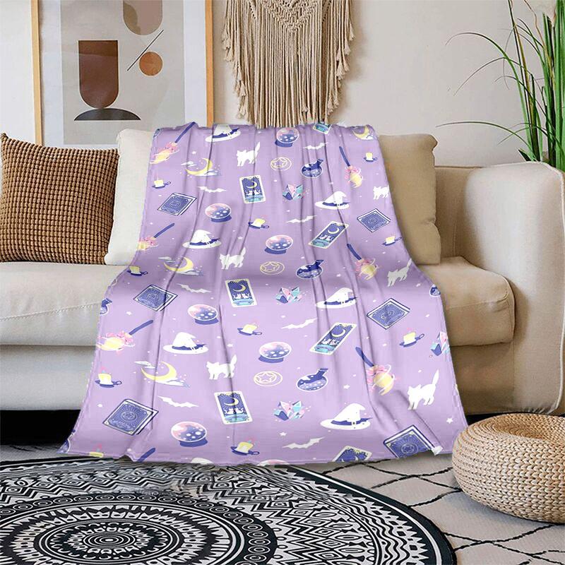 1pc Witchcraft Symbols Pattern Cartoon Blanket,Portable Throw for Travel & Camping, All Season Cozy Blanket,Ideal Gift