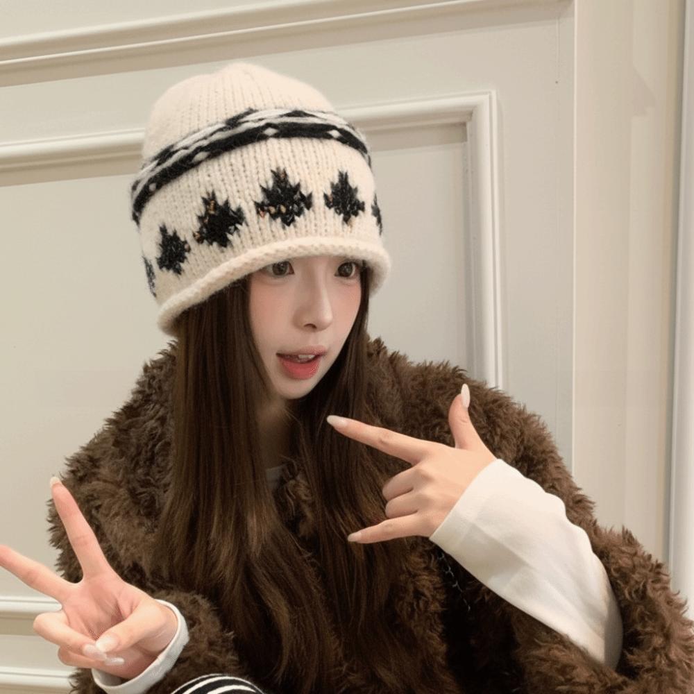 Jacquard Pattern Jacquard Knitted Hat Warm Warm Knitted Cap Retro Beanie Hat  Women's Fashion