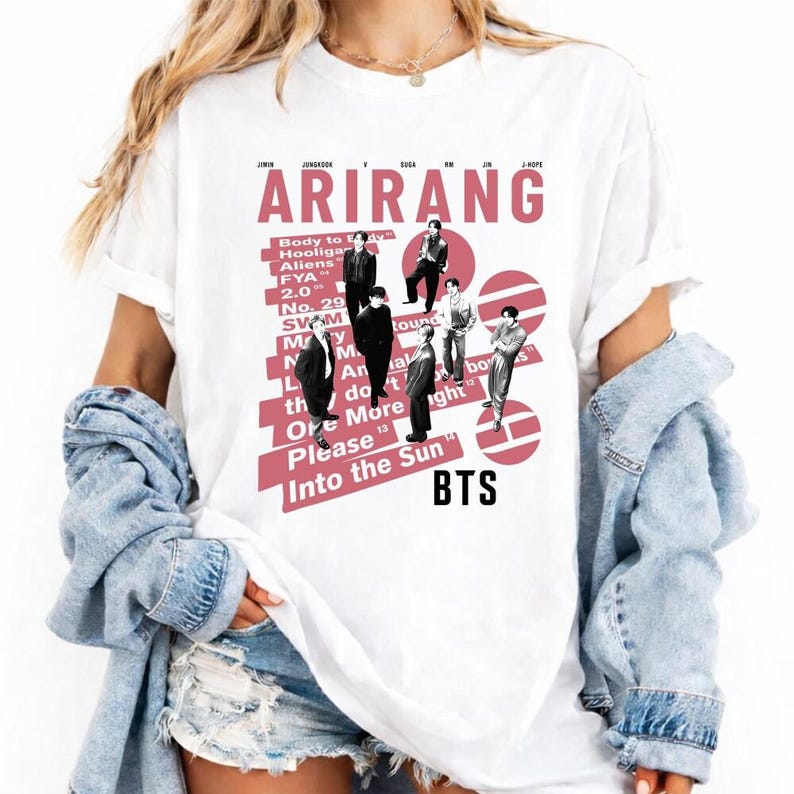 BTS Arirang Welttournee T-Shirt, Bangtan 2026 Konzert T-Shirt, Merch Geschenk für Kpop Fan Hip Hop Streetwear Übergroßes T-Shirt Kurzarm Freizeitkleidung