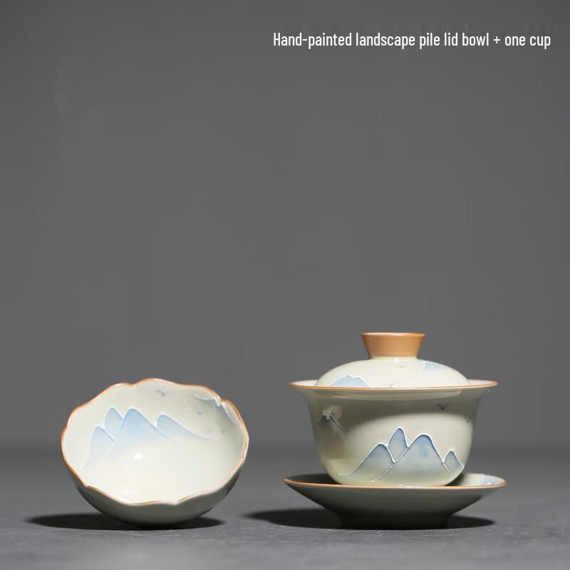 Tao Zhi Ceramic Hand-Painted Landscape Gaiwan Tea Bowl