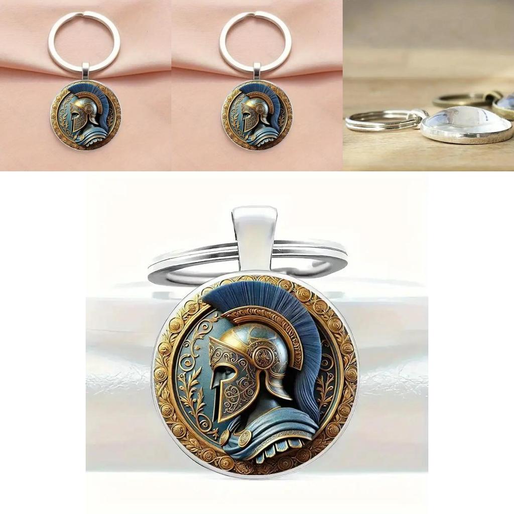 Vintage Roman Warrior Head Keychain Glass Alloy Accessory For Gift Giving And Decor