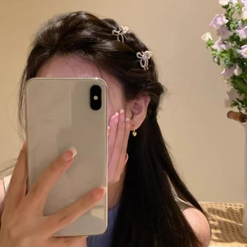 Korean Style Mini Solid Color Ribbon Bow Design Alloy Hair Claws Trendy Barrettes Side Clips Girls Hair Accessories Headwear