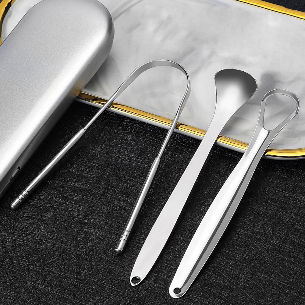 Oral Tongue Coating Cleaner Tongue Scraper 3Pcs Tongue Scrubber for Adults Kids Medical Grade Metal