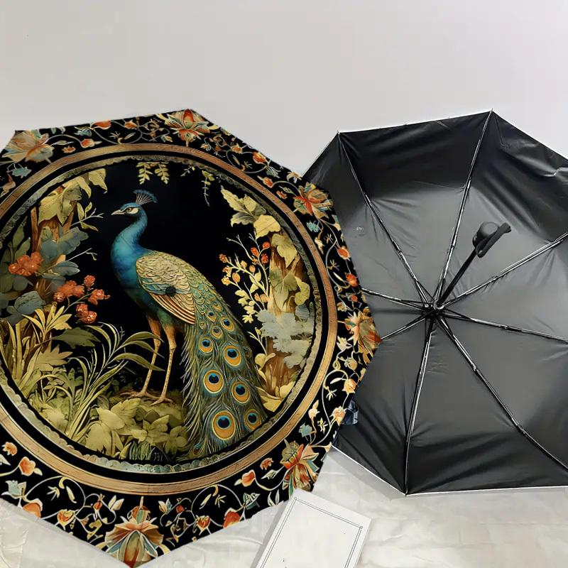 1PC Peacock, Floral Umbrella-8-Rib Reinforced, Automatic Open, Lightweight & Durable, Cute Fashion Accessory for Outdoor-K1275