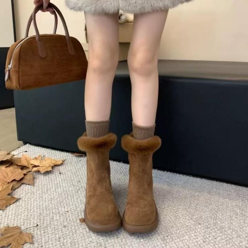 Versatile Leather Snow Boots for Women, New Autumn-winter Style, Retro Shoes, Short Boots