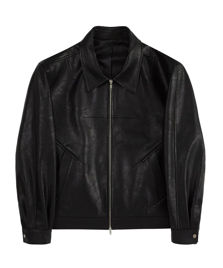 Draw Fit Incision Leather Blouson Jacket [Black]