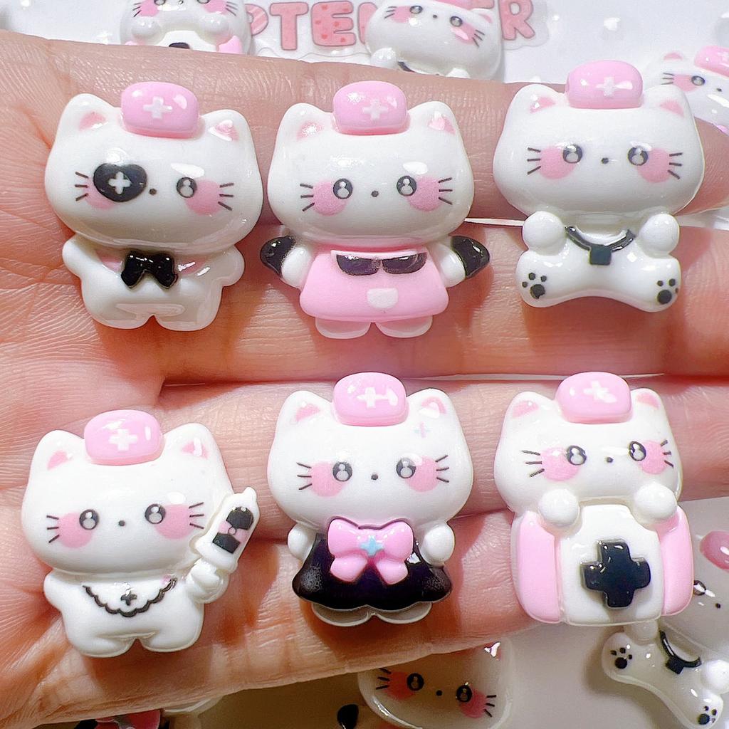 10Pcs New Kawaii Cartoon Nurse Kitten Series Flat Bottom Scrapbook  Diy Jewelry Making Hairwear Accessorie A20