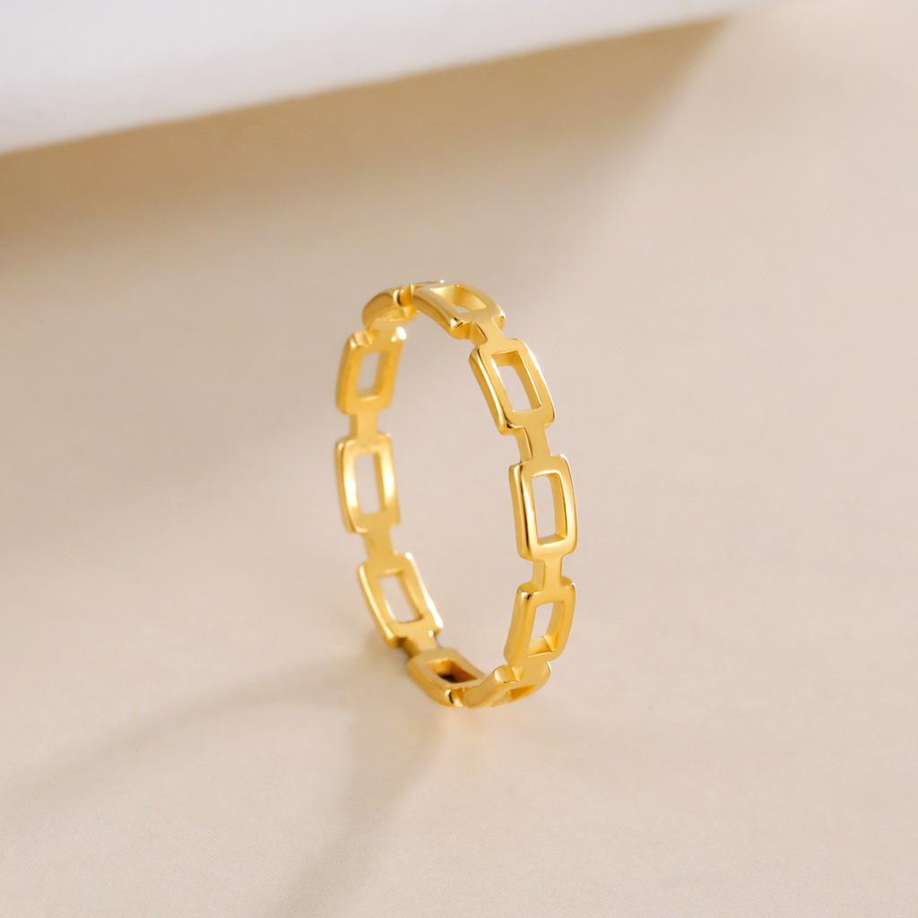 Cazador Geometric Chain Rings for Women Stainless Steel Gold Color Rectangle Finger Rings Wedding Trendy Jewelry Gift Wholesale