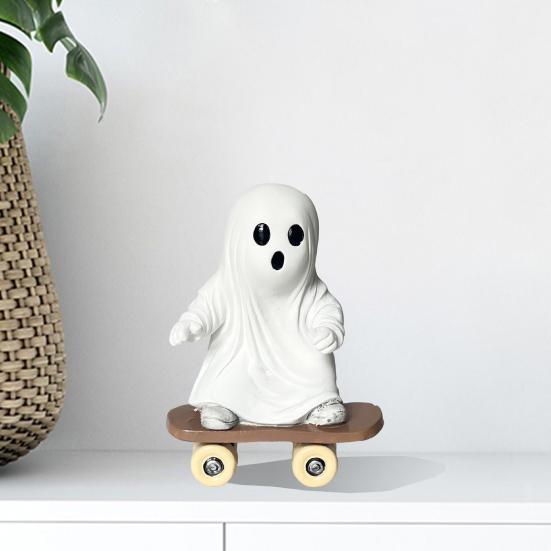 Halloween Skateboard Ghost Statue Cute Resin Ghost on A Skateboard Figurine for Tabletop Centerpiece Bookshelf Tiered Tray Decor