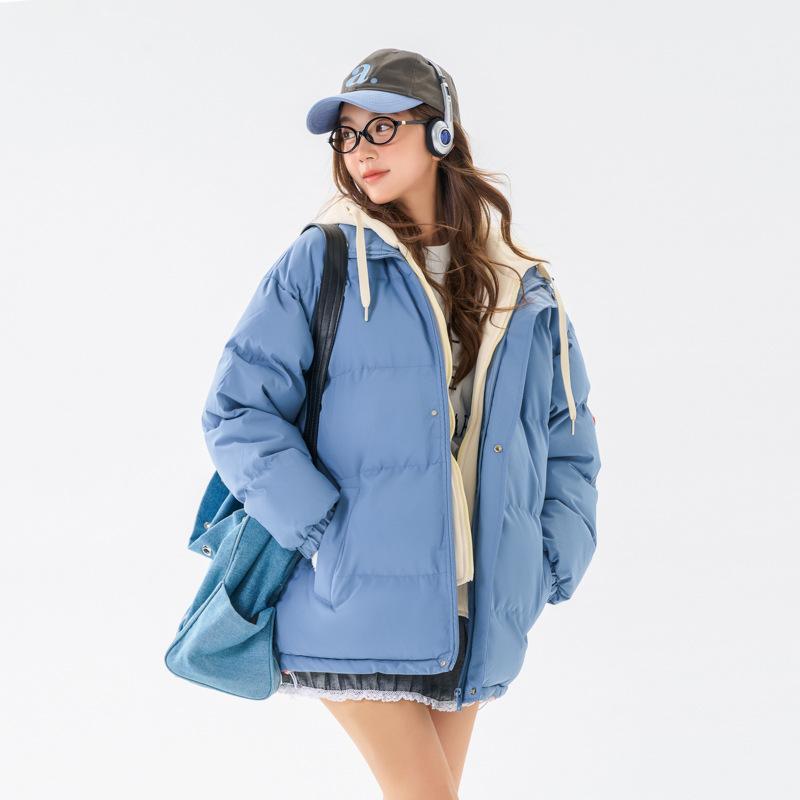 Hong Kong Style Loose Large Size Fake Two Hooded Jackets Thickened Winter Couple Cotton Clothes