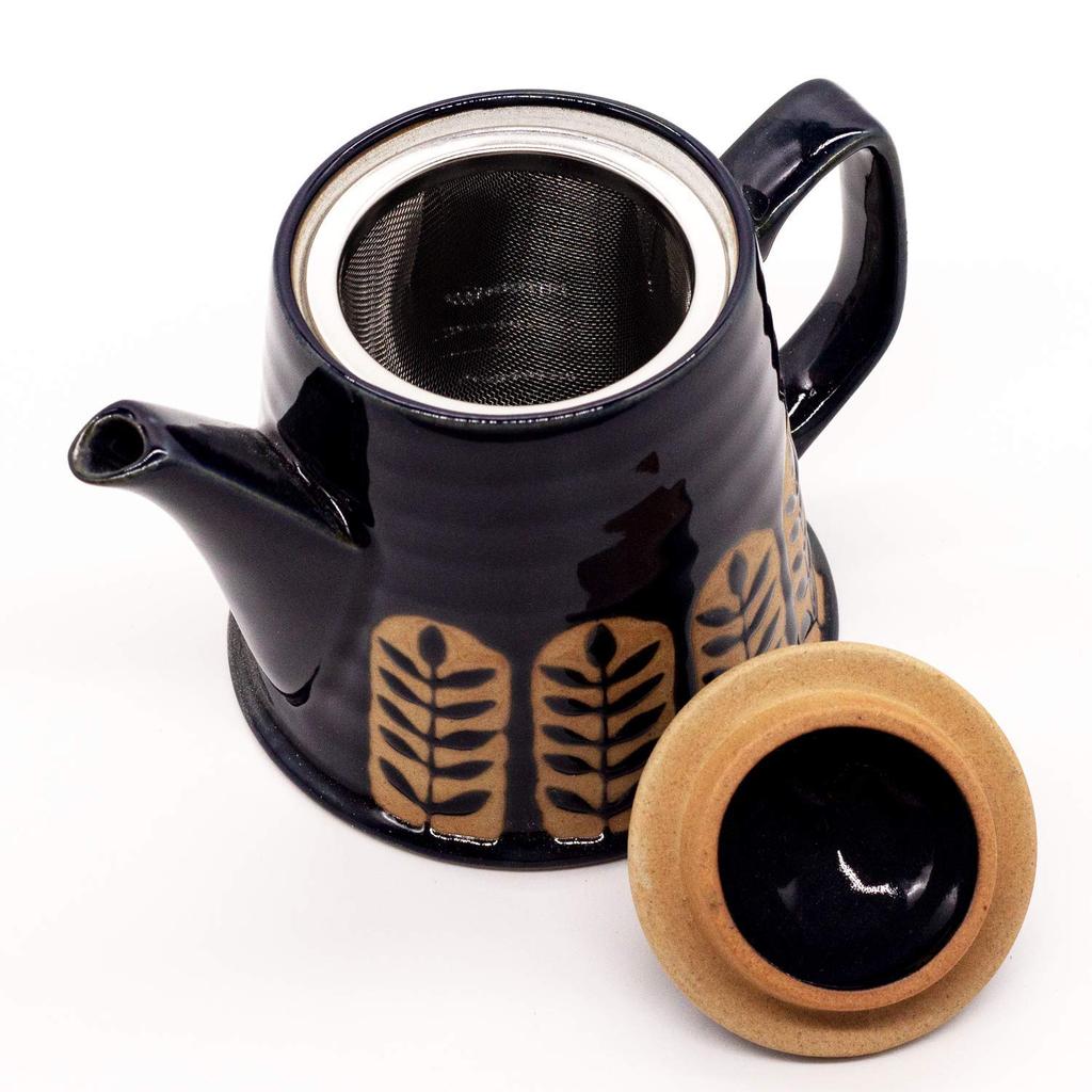 Mino Ware Pot, Approx. 450ml, Laurel Design, Navy Blue, Made In Japan, 500-07