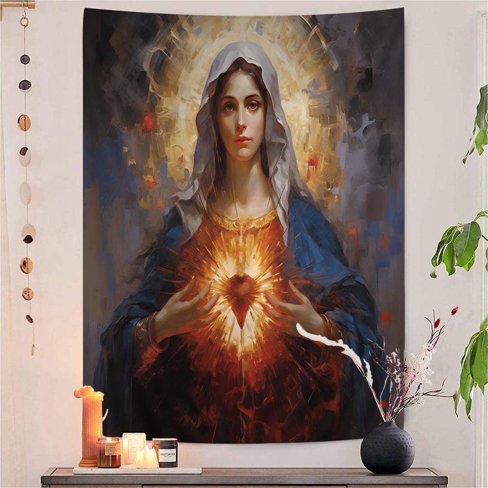 Sacred Heart of Jesus Canvas Painting Mary Hanging Bohemian Tapestry Cheap Hippie Wall Hanging Bohemian Wall Tapestrie