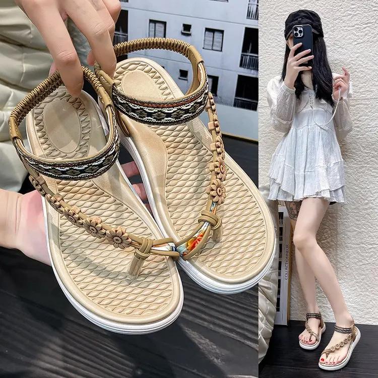 2025 Summer Open Toe Casual Beach Ladies Shoes Bohemian Buckle Belt Roman Sandals Flip-Flop