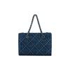 Tory Burch Fleming Diamond Pleated Embossed Double T Logo Fabric And Lambskin Tote Bag Women Tote Bags Denim-Blue 154743-426