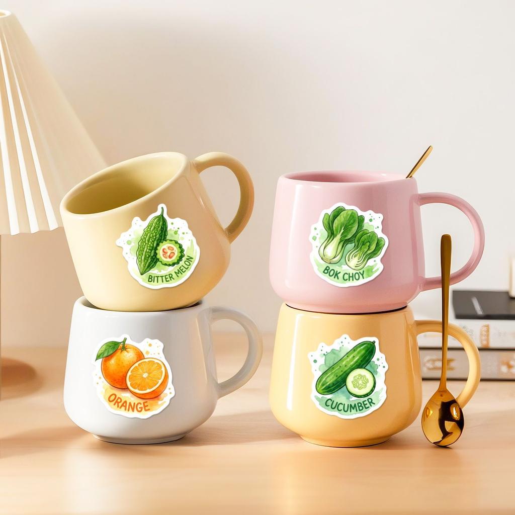 50/100 Pcs HD Watercolor Vegetable Fruit Food Stickers Thick Waterproof for Phone Fridge Cabinet Oven Lunch Box Helmet Decals