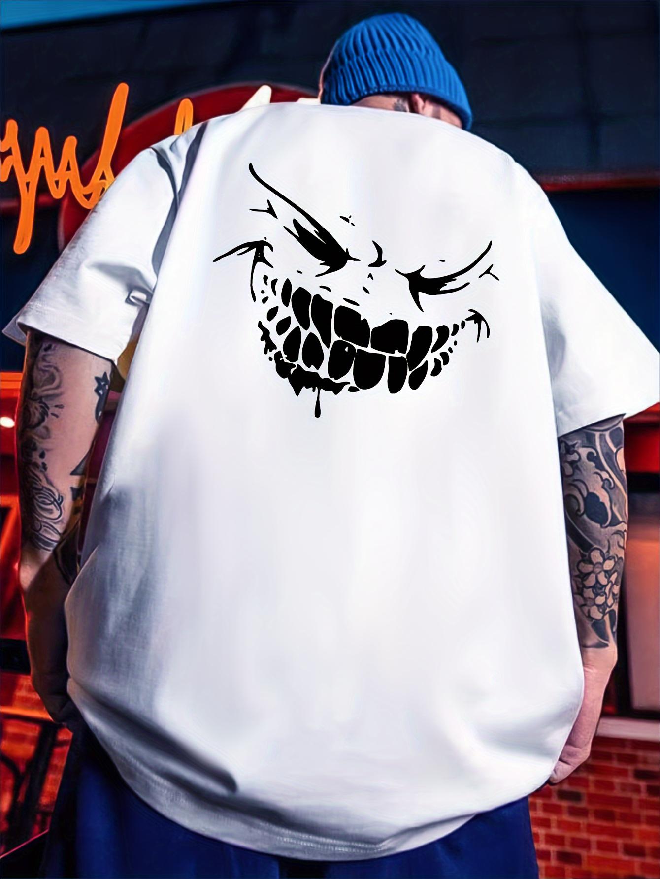 

2026 Spring and Summer Large Mens Tshirt Creative Ghost Face Pattern Short Sleeve Tshirt Suitable for Tall and Strong Men 4XL