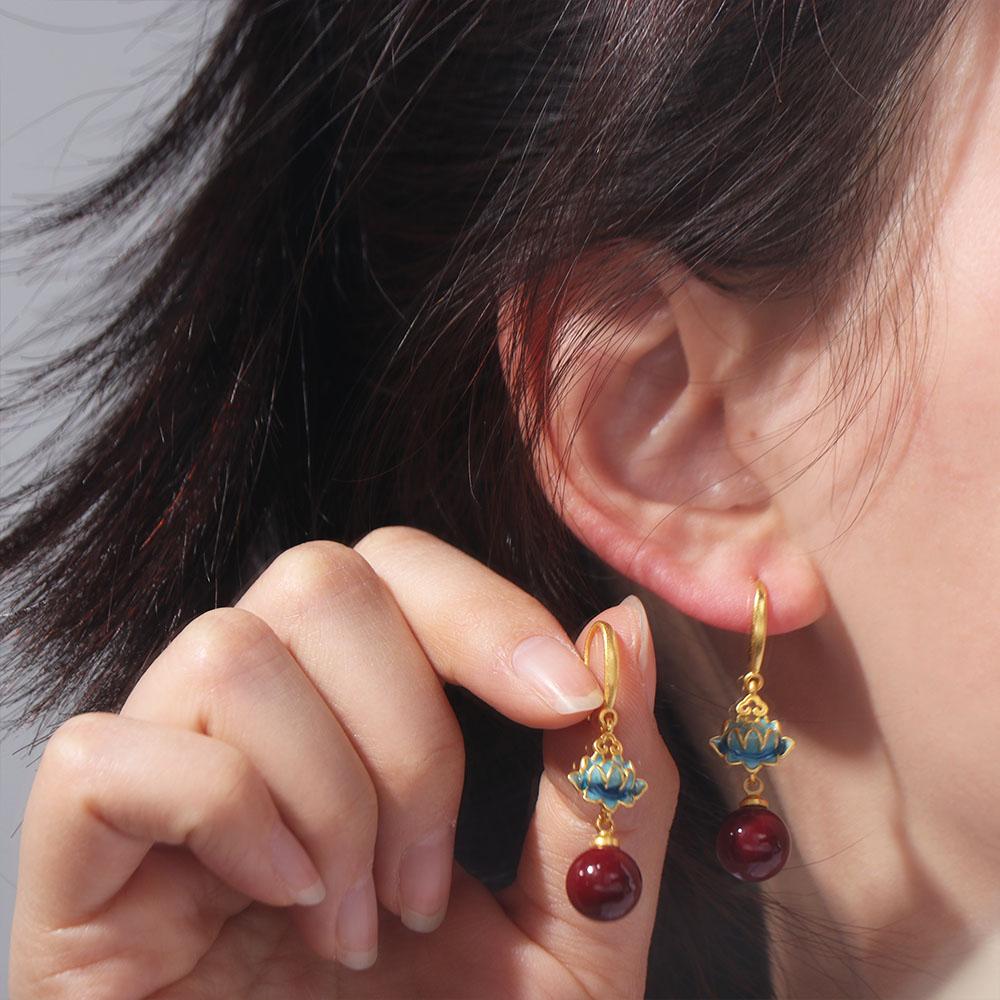 Enamel Chinese Earrings Personalized Vintage Earrings Exquisite Flower Earrings  Cheongsam