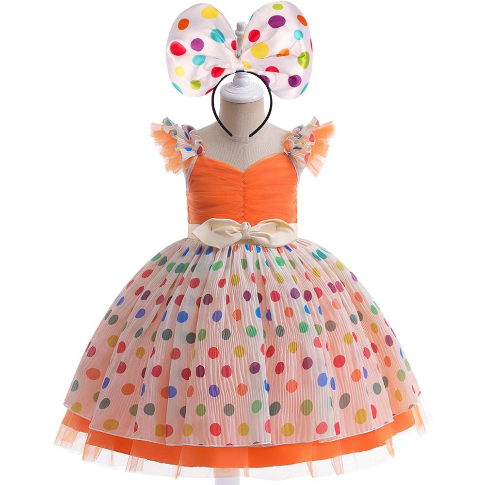 

Летнее платье в горошек для девочек, элегантный фатиновый бант с бантом на свадьбу, детские праздничные платья принцессы принцессы для девочек, костюм на день рождения, Хэллоуин 150CM оранжевый