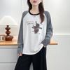 Women Plus Size Color Block Cartoon Print Long Sleeve Casual Base T Shirt Top