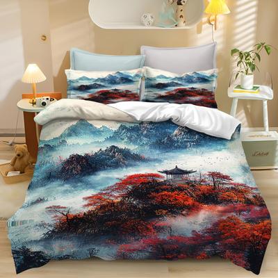 3D Cherry Blossom Flower Ink Painting Bedding Set Boys Girls Duvet Cover Pillowcase Set Teen & Adult Bedroom Collection 2/3Pcs