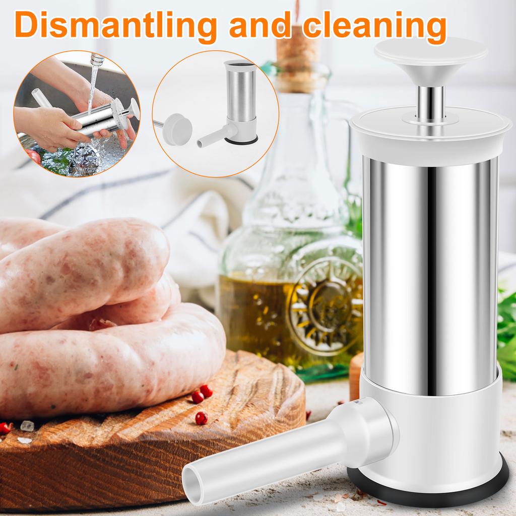Manual Sausage Stuffer 2.2 LBS Stainless Steel Vertical Sausage Maker Machine with 4 Filling Tubes Meat Stuffing Filler Machine
