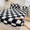 Autumn And Winter Arctic Velvet Cotton Bed Sheet Three Piece Set Chessboard Pattern Milk Velvet Thick Mattress Protective Cover Coral Velvet Bed Cover