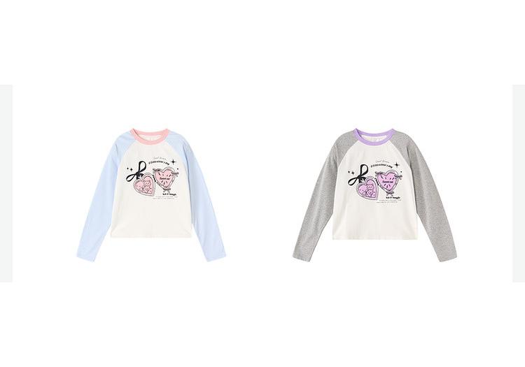 Girls' Color Contrasting Long Sleeve Casual Top