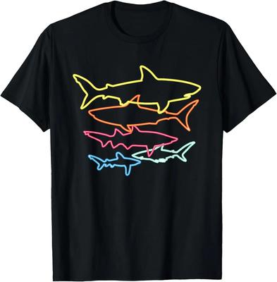 Neon Hai Umriss Retro 80er Jahre Stil Grafik T-Shirt Herren Damen Sommer Sport T-Shirt