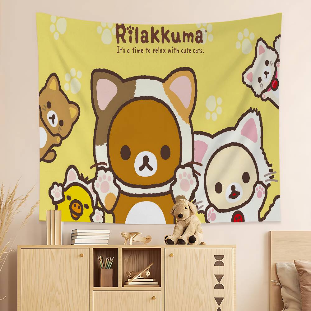 RRilakkuma Cartoon Anime Printed Large Wall Tapestry Art Science Fiction Room Home Decor Decor Blanket