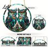 Sunlight Shadow Display Double Owl Suncatcher Window Hanging Ornament Stained Glass Style Circular Wall Colorful Animal Art Decor Green for