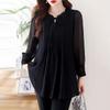 2026 Spring and Autumn New Large Size Tummy-Covering Slimming Top with Stylish Design, Chiffon Long-Sleeve Women's Top