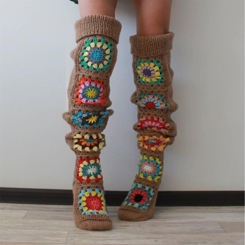 Damen Häkel-Oberschenkelhohe Stiefelsocken Vintage Extra Lange Beinwärmer Winter Überknie Hohe Strümpfe