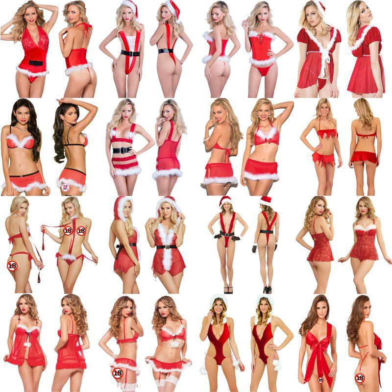 Women Underwear Christmas Sexy Lingerie Red Babydoll Dress Sleepwear Costume Set
