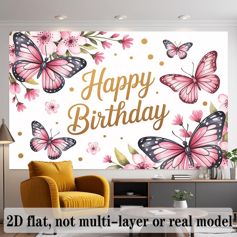 Party Backdrop Floral Butterfly Pink Flat Banners Celebrations Wedding Enthusiasts Photo Booth Background Front Door Decor