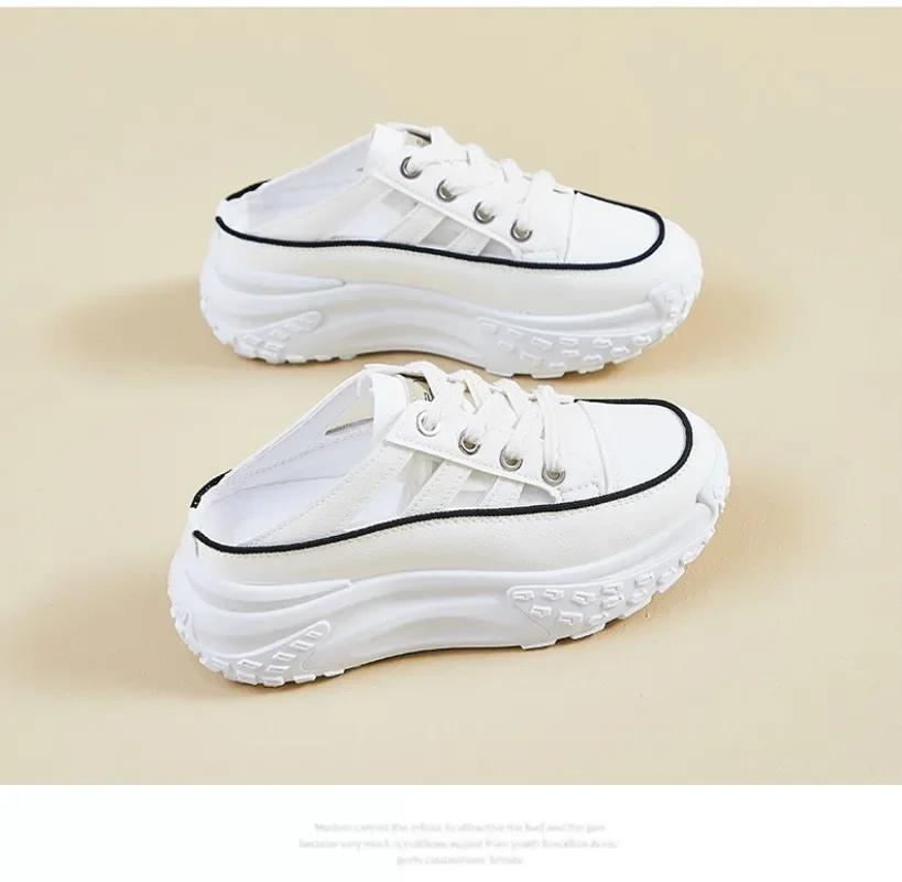Ladies Shoes 2025 Closed Toe Platform Women's Slippers Fashion Roman Thick Bottom Hollow Out Lace-up Comfortable Casual Sneakers