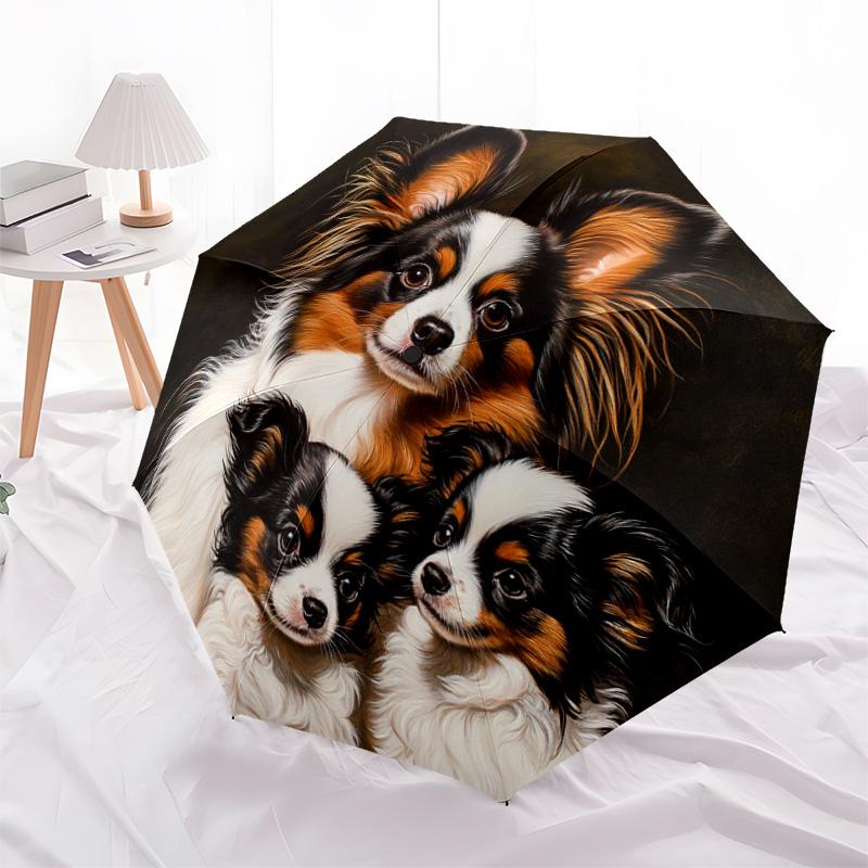 1 Pezzo Ombrello Pieghevole Automatico - Fantasia Cane Papillon, Design Portatile e Pieghevole con 8 Stecche, Regali di Natale per Compleanno