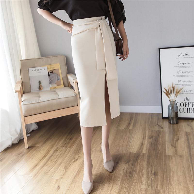 

Весенняя/летняя мода: Универсальная юбка-миди карандаш на завязках - Облегающая, подчеркивающая бедра с разрезом XLarge абрикосовый