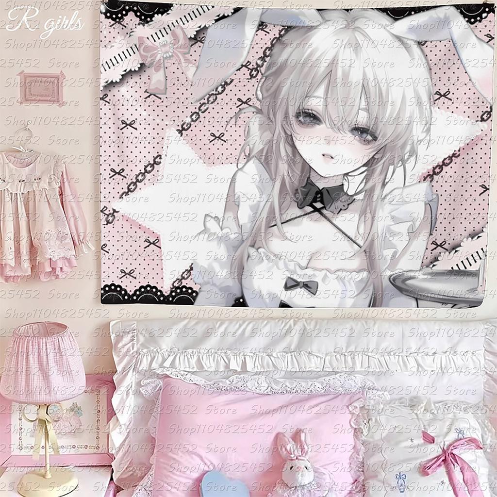 Japanischer Vintage-Stil niedliches Mädchen-Thema Wandbehang Ins-Hintergrundtuch Studentenschlafzimmer Nachttischdekoration Wandteppich