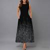 Women Oversized Sleeveless Round Neck Dress Stunning Tropical Bouquet Flowy Mid Length Dress