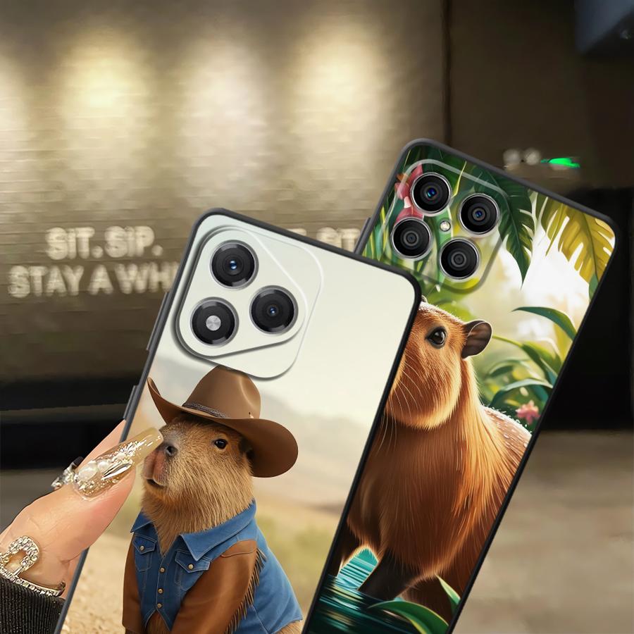 Süße Capybara Hülle für Honor X7 X6 8X X8 X5b Magic5Lite X9a 90 200 400 Lite 70 Schwarze Weiche Handyhülle