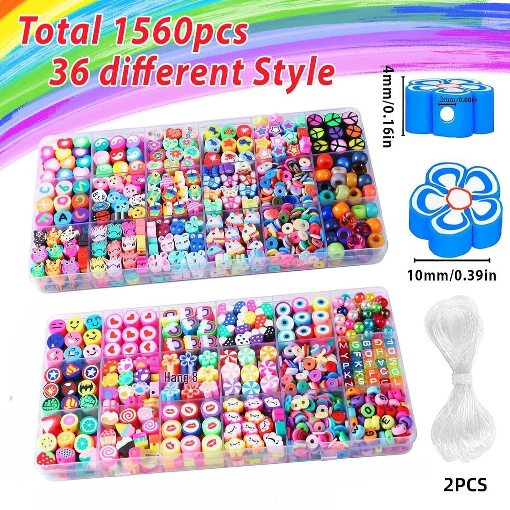 Cross-border DIY Bracelet & Necklace Kit: 36 Polymer Clay Beads with Fruit, Animal, Letter, Horse Pendants