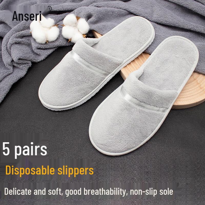 Ancai Rui Disposable Coral Fleece Slippers (5 Pairs) One Size Fits All (35-43)