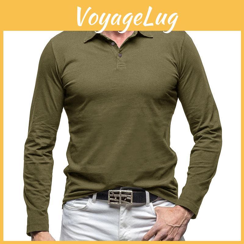 Polo Long Mens Sleeve Shirts 3button Casual Slim Fit Basic Tshirts Moisture Wicking Breathable Athletic Workout Collared Tops Golf Polo For Male